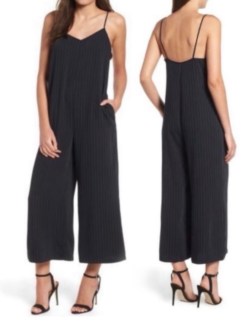 Leith Easy Dotted Pinstripe Romper, Black sz. XXS